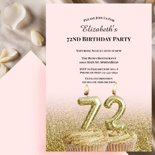 Convite de Aniversário de 72 Anos Rosa e Dourado P