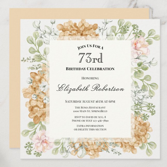 Convite de Aniversário de 73 Anos em Cores Elegant (Criador carregado)