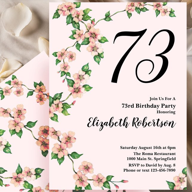Convite de aniversário de 73 anos em rosa Floral (Criador carregado)