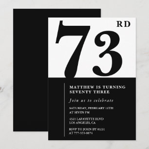 Convite de aniversário de 73 anos preto e branco C