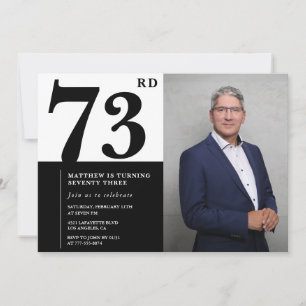 Convite de Aniversário de 73 Anos Preto e Branco c