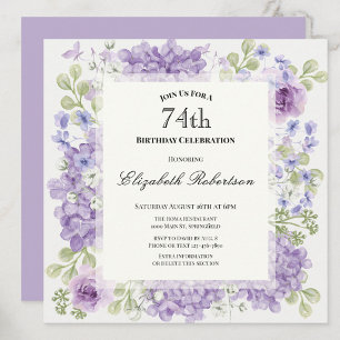 Convite de Aniversário de 74 anos Elegantes Flores