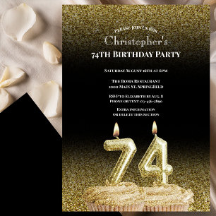 Convite de Aniversário de 74 anos Preto e Dourado 