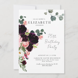 Convite de Aniversário de 75 Anos Blush & Floral B
