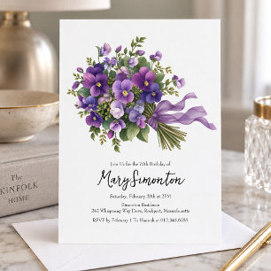 Convite de Aniversário de 75 Anos com Buquê Floral