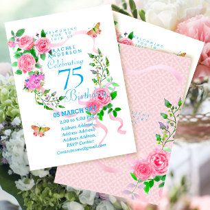 Convite de Aniversário de 75 anos com Fita de Rosa