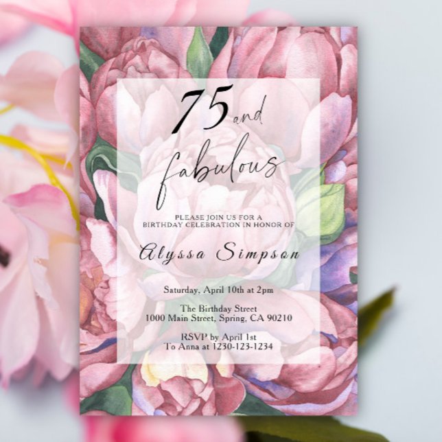 Convite de Aniversário de 75 Anos com Tema Floral  (Criador carregado)