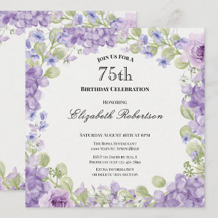 Convite de Aniversário de 75 Anos Elegante Floral