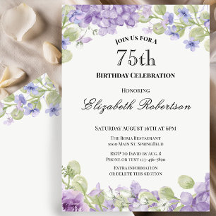 Convite de Aniversário de 75 Anos Elegante Floral