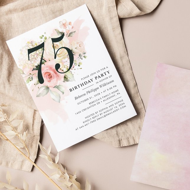 Convite de Aniversário de 75 anos Floral Eucalipto (Criador carregado)