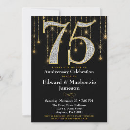 Convite de Aniversário de 75 Anos Preto Dourado Di