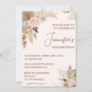 Convite de aniversário de 75 anos simples Floral B