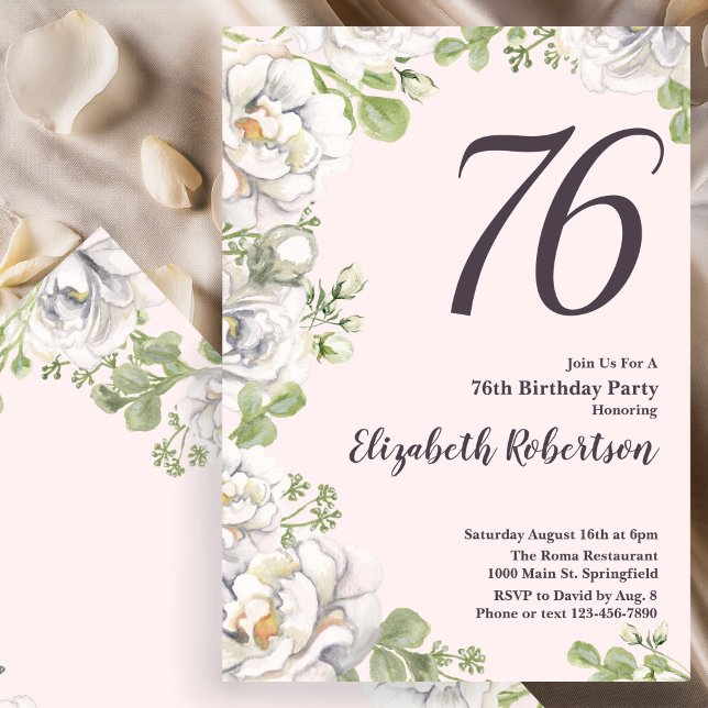Convite de Aniversário de 76 anos com Peônias Flor (Criador carregado)