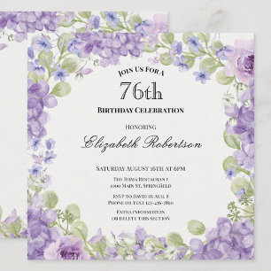 Convite de Aniversário de 76 Anos Elegante Floral 