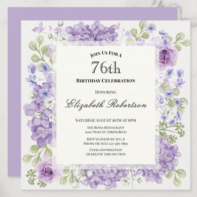 Convite de Aniversário de 76 anos Elegantes Flores (Criador carregado)