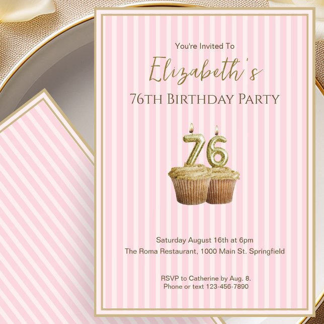 Convite de Aniversário de 76 Anos Única Rosa Doura (Criador carregado)