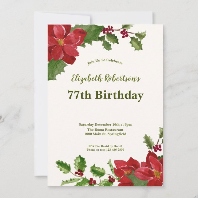 Convite de Aniversário de 77 anos com Flora Elegan (Frente)