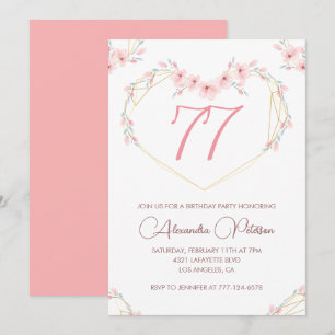 Convite de aniversário de 77 anos em aquarela cor-
