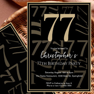 Convite de Aniversário de 77 anos Moderno Preto Do