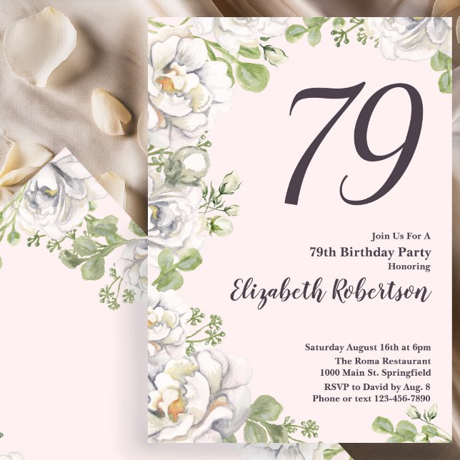 Convite de Aniversário de 79 anos com Peônias Flor (Criador carregado)