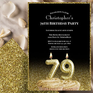 Convite de Aniversário de 79 anos Preto e Dourado