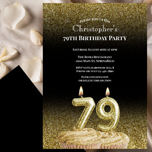 Convite de Aniversário de 79 anos Preto e Dourado