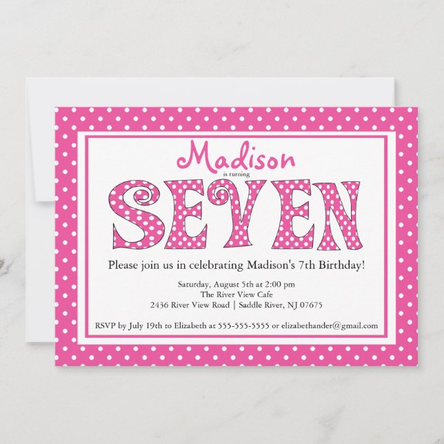 Convite de aniversário de 7 alfabético de Bolinhas (Frente)