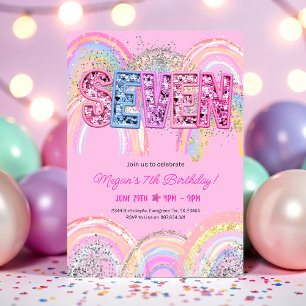Convite de Aniversário de 7 anos com Arco-íris