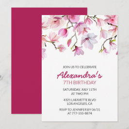 Convite de aniversário de 7 anos Floral Aquarela R