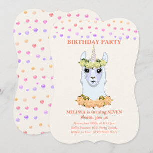 Convite de Aniversário de 7 anos Llama-corn