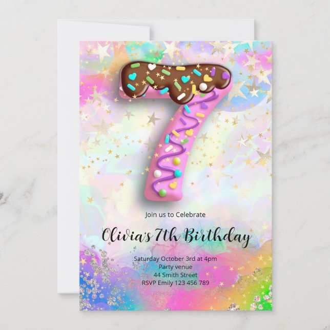 Convite de Aniversário de 7 Anos para Meninas (Frente)