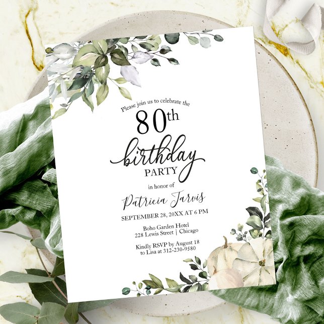 Convite de Aniversário de 80 anos Abóbora Verde (Criador carregado)