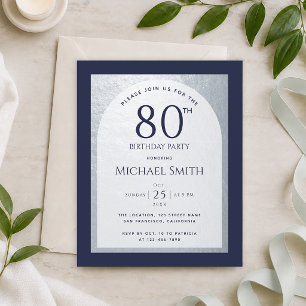 Convite de Aniversário de 80 anos Azul Marinho Pra