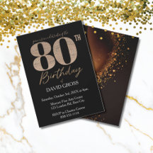 Convite de Aniversário de 80 Anos Black & Gold Ele