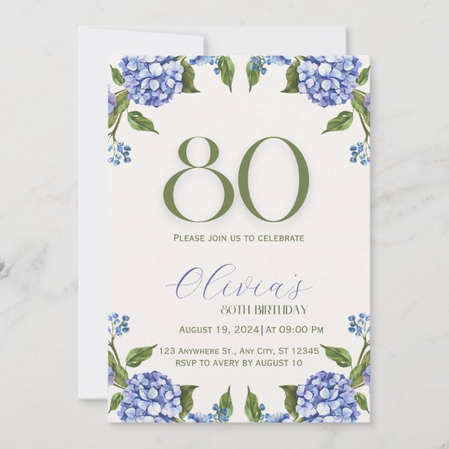 Convite de Aniversário de 80 anos Blue Green Water (Frente)