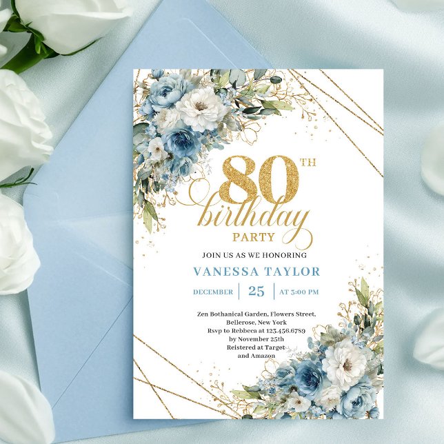 Convite de Aniversário de 80 anos Boêmio com Flore (Bohemian 80th Birthday Invite Watercolor Flowers)