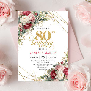 Convite de Aniversário de 80 anos Boho Vermelho Br