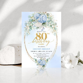 Convite de Aniversário de 80 Anos Chic Blue Floral