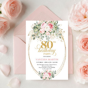 Convite de Aniversário de 80 anos Chic Boho Blush