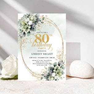 Convite de Aniversário de 80 anos Chic Greenery e 