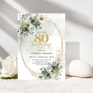 Convite de Aniversário de 80 anos Chic Watercolor 