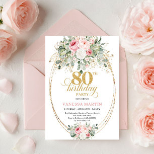 Convite de Aniversário de 80 anos Classic Boho Blu