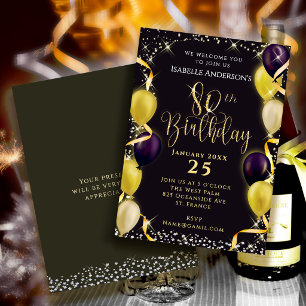 Convite de Aniversário de 80 anos com Balões Reluz