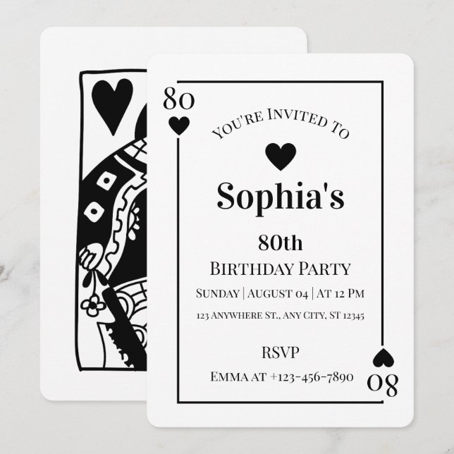 Convite de Aniversário de 80 Anos com Cartas de Co (Frente/Verso)