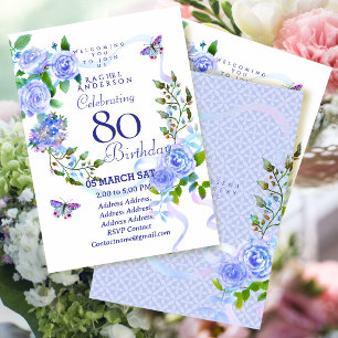Convite de Aniversário de 80 anos com Fita Rosa Az