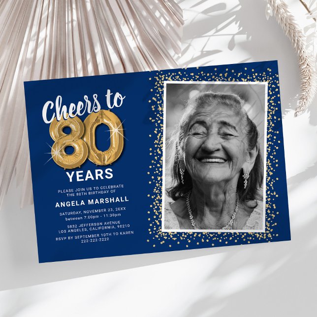 Convite de Aniversário de 80 anos com Foto Elegant (Criador carregado)