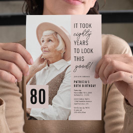 Convite de Aniversário de 80 Anos com Foto Moderno