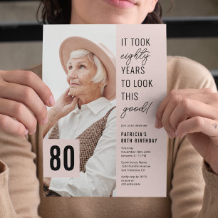 Convite de Aniversário de 80 Anos com Foto Moderno