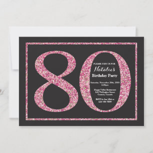 Convite de Aniversário de 80 anos com Glitter Rosa