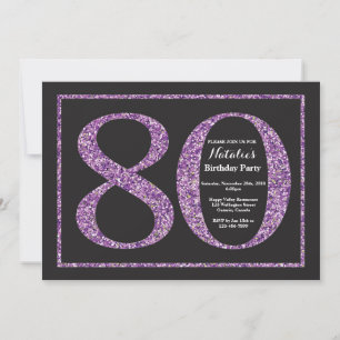 Convite de Aniversário de 80 anos com Glitter Roxo